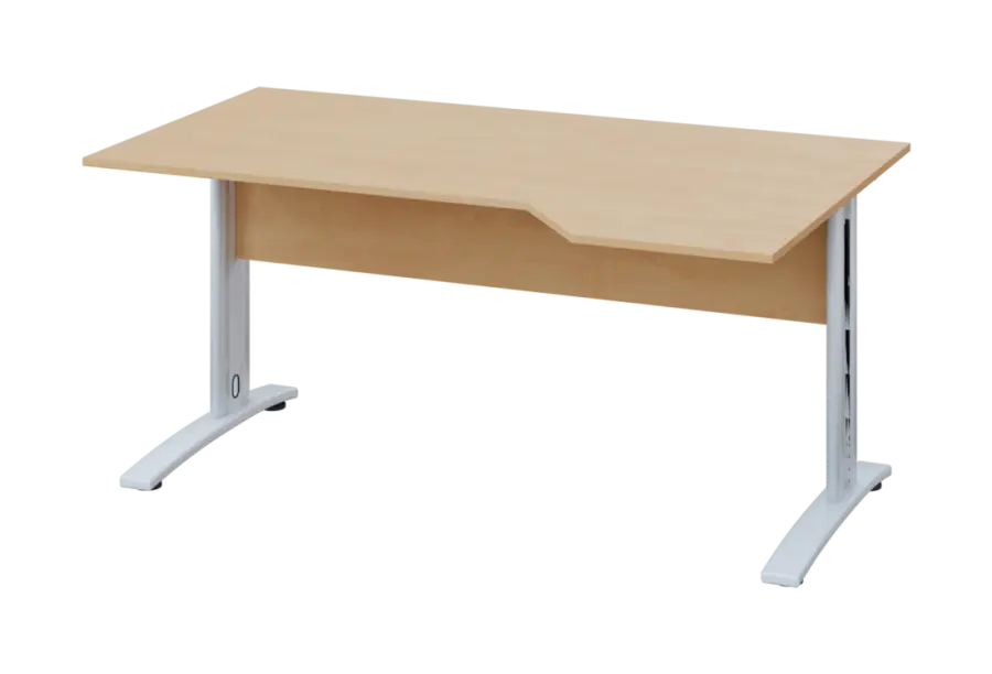 EZK 18 - 164 stůl kancelářský, rohový, pravý, kovová podnož bílá, deska 18 mm, široký 1600 mm, bříza irská